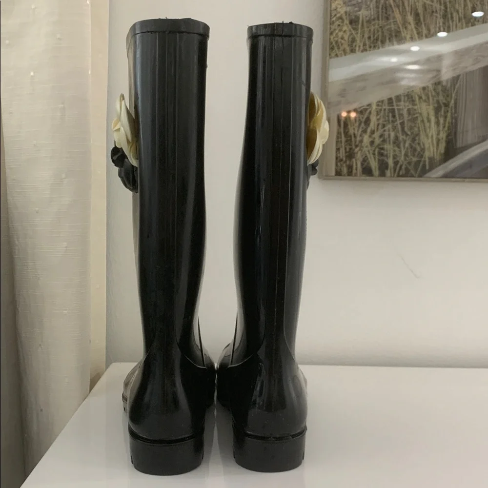 Capelli NY Black Rain Boots with Floral Accents size 10